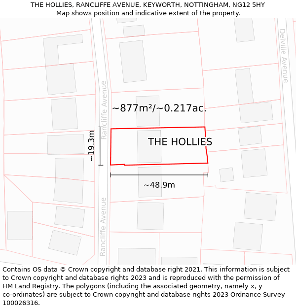 THE HOLLIES, RANCLIFFE AVENUE, KEYWORTH, NOTTINGHAM, NG12 5HY: Plot and title map