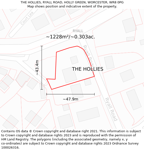 THE HOLLIES, RYALL ROAD, HOLLY GREEN, WORCESTER, WR8 0PG: Plot and title map