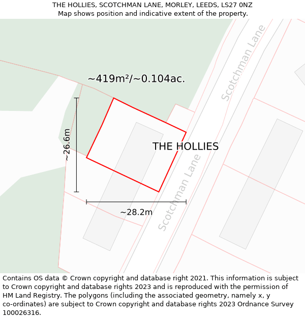 THE HOLLIES, SCOTCHMAN LANE, MORLEY, LEEDS, LS27 0NZ: Plot and title map