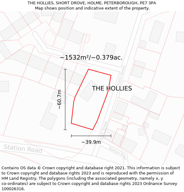 THE HOLLIES, SHORT DROVE, HOLME, PETERBOROUGH, PE7 3PA: Plot and title map