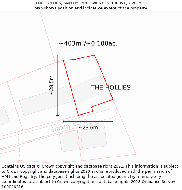 THE HOLLIES, SMITHY LANE, WESTON, CREWE, CW2 5LG: Plot and title map