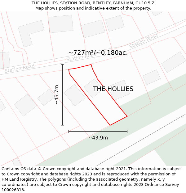 THE HOLLIES, STATION ROAD, BENTLEY, FARNHAM, GU10 5JZ: Plot and title map