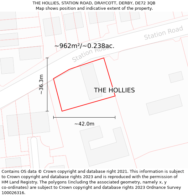 THE HOLLIES, STATION ROAD, DRAYCOTT, DERBY, DE72 3QB: Plot and title map