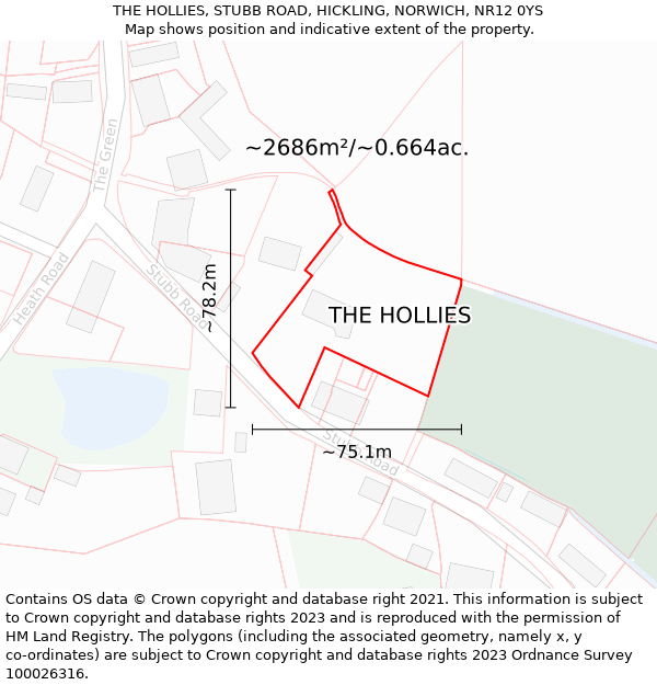 THE HOLLIES, STUBB ROAD, HICKLING, NORWICH, NR12 0YS: Plot and title map