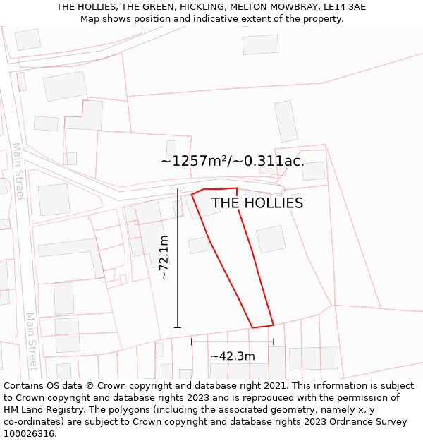 THE HOLLIES, THE GREEN, HICKLING, MELTON MOWBRAY, LE14 3AE: Plot and title map