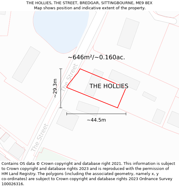 THE HOLLIES, THE STREET, BREDGAR, SITTINGBOURNE, ME9 8EX: Plot and title map