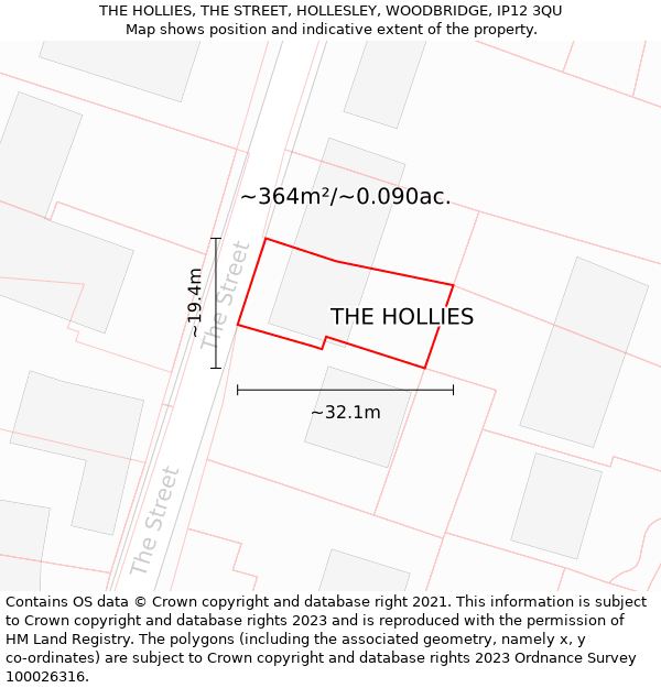 THE HOLLIES, THE STREET, HOLLESLEY, WOODBRIDGE, IP12 3QU: Plot and title map