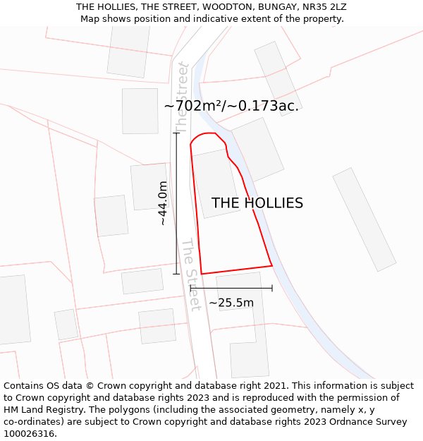 THE HOLLIES, THE STREET, WOODTON, BUNGAY, NR35 2LZ: Plot and title map