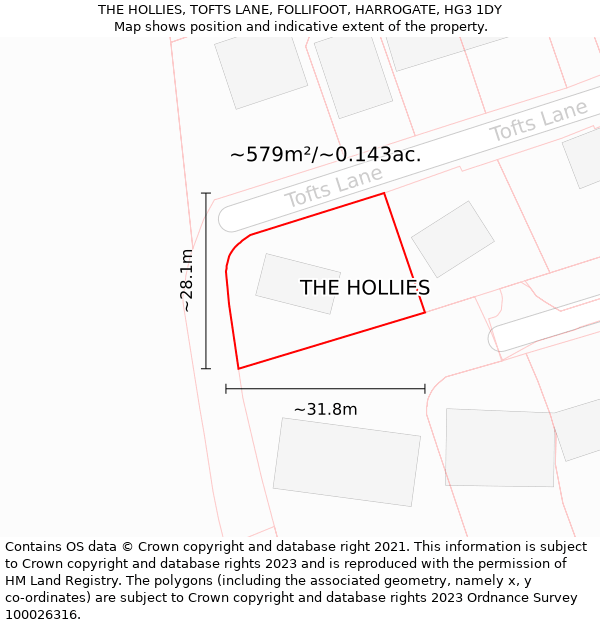 THE HOLLIES, TOFTS LANE, FOLLIFOOT, HARROGATE, HG3 1DY: Plot and title map