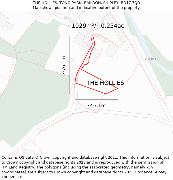 THE HOLLIES, TONG PARK, BAILDON, SHIPLEY, BD17 7QD: Plot and title map