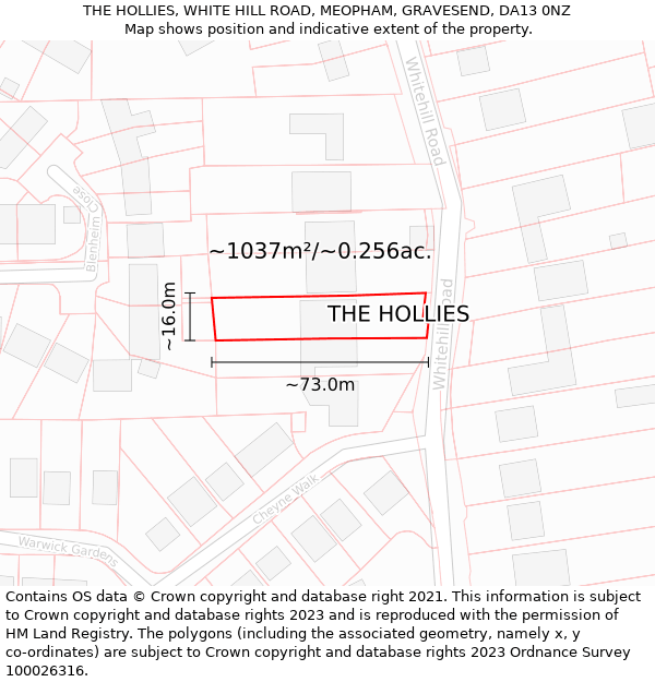 THE HOLLIES, WHITE HILL ROAD, MEOPHAM, GRAVESEND, DA13 0NZ: Plot and title map