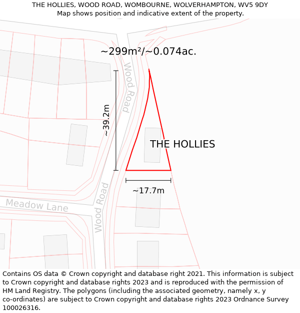 THE HOLLIES, WOOD ROAD, WOMBOURNE, WOLVERHAMPTON, WV5 9DY: Plot and title map