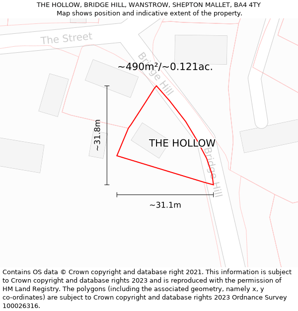 THE HOLLOW, BRIDGE HILL, WANSTROW, SHEPTON MALLET, BA4 4TY: Plot and title map