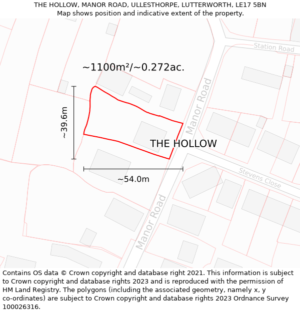 THE HOLLOW, MANOR ROAD, ULLESTHORPE, LUTTERWORTH, LE17 5BN: Plot and title map