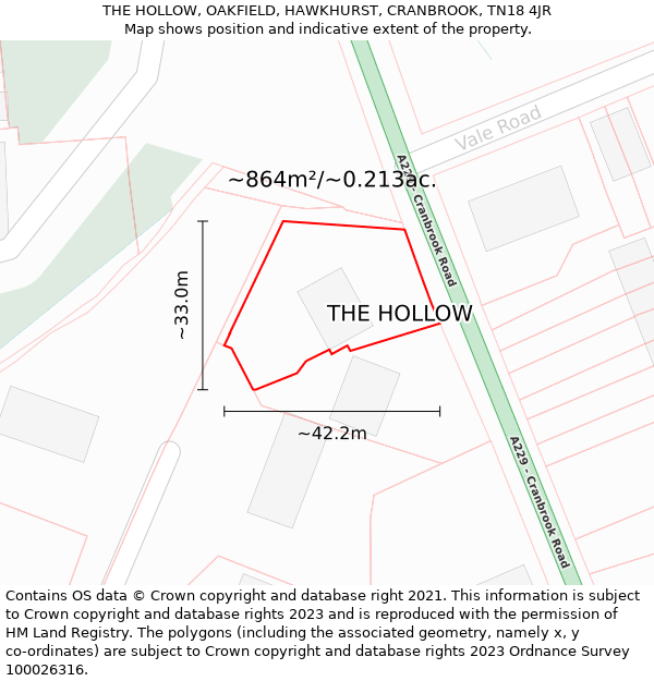 THE HOLLOW, OAKFIELD, HAWKHURST, CRANBROOK, TN18 4JR: Plot and title map