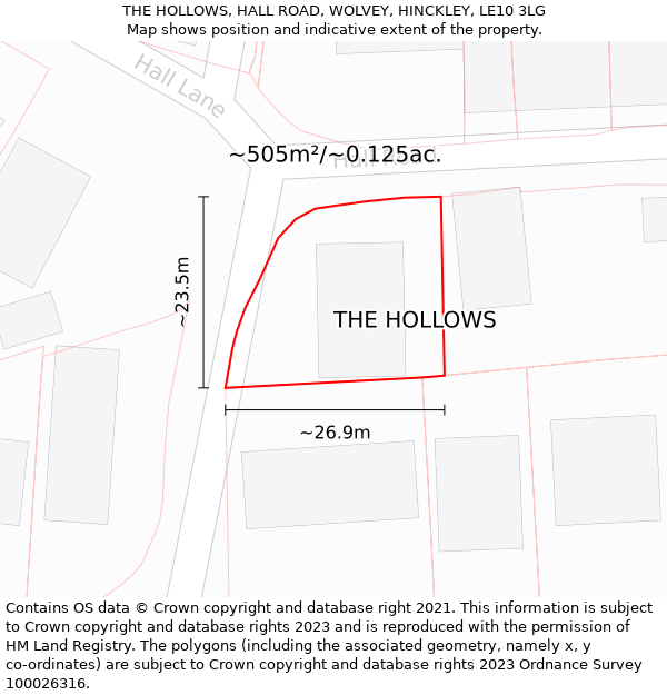 THE HOLLOWS, HALL ROAD, WOLVEY, HINCKLEY, LE10 3LG: Plot and title map