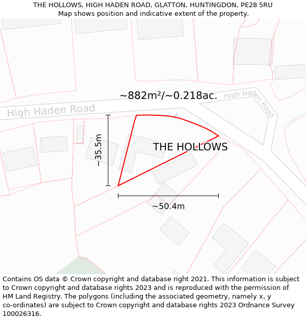 THE HOLLOWS, HIGH HADEN ROAD, GLATTON, HUNTINGDON, PE28 5RU: Plot and title map