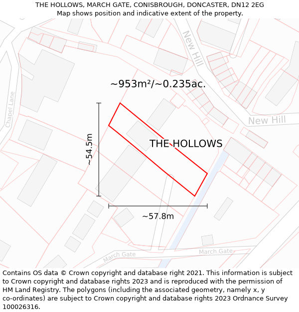 THE HOLLOWS, MARCH GATE, CONISBROUGH, DONCASTER, DN12 2EG: Plot and title map