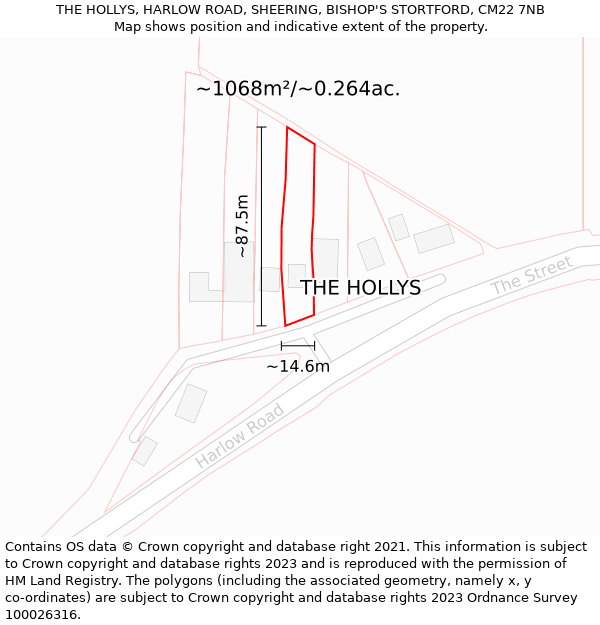 THE HOLLYS, HARLOW ROAD, SHEERING, BISHOP'S STORTFORD, CM22 7NB: Plot and title map