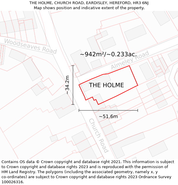 THE HOLME, CHURCH ROAD, EARDISLEY, HEREFORD, HR3 6NJ: Plot and title map