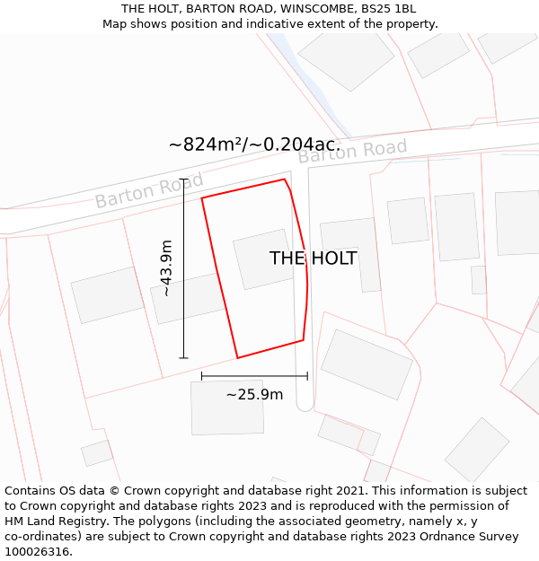 THE HOLT, BARTON ROAD, WINSCOMBE, BS25 1BL: Plot and title map