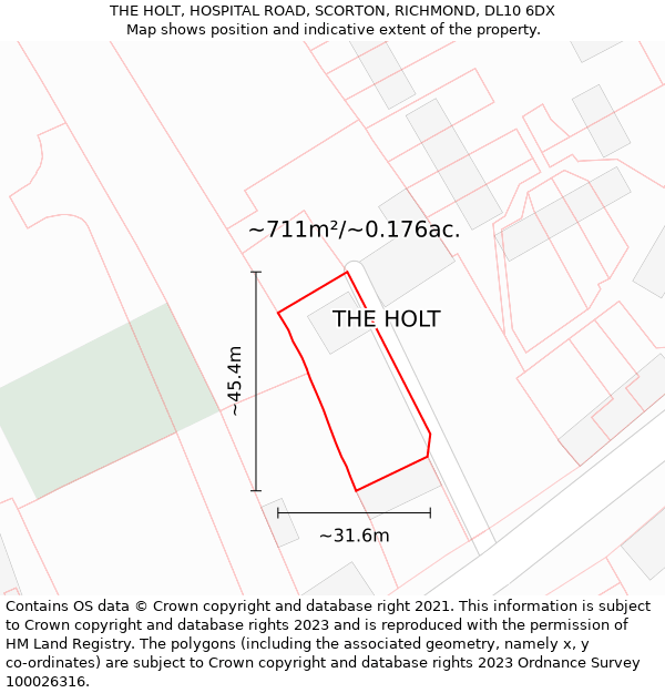 THE HOLT, HOSPITAL ROAD, SCORTON, RICHMOND, DL10 6DX: Plot and title map