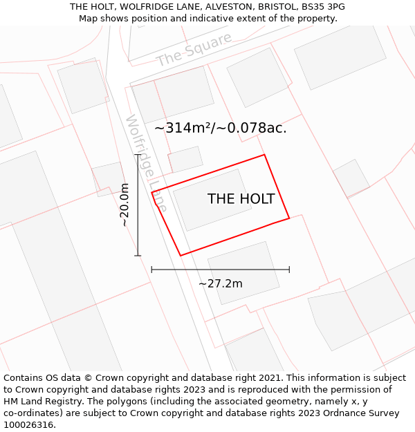 THE HOLT, WOLFRIDGE LANE, ALVESTON, BRISTOL, BS35 3PG: Plot and title map