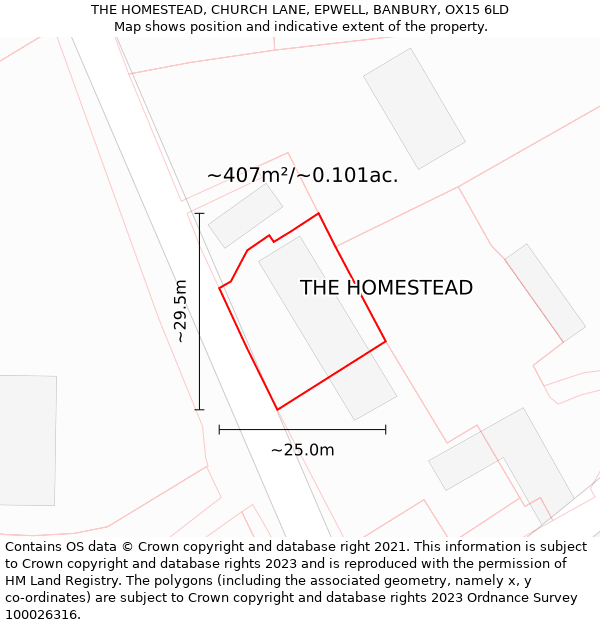 THE HOMESTEAD, CHURCH LANE, EPWELL, BANBURY, OX15 6LD: Plot and title map