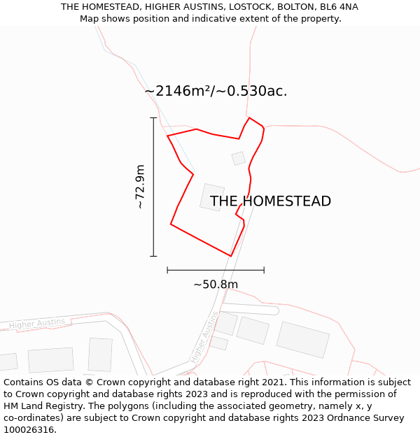 THE HOMESTEAD, HIGHER AUSTINS, LOSTOCK, BOLTON, BL6 4NA: Plot and title map