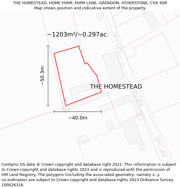 THE HOMESTEAD, HOME FARM, FARM LANE, GRENDON, ATHERSTONE, CV9 3DR: Plot and title map