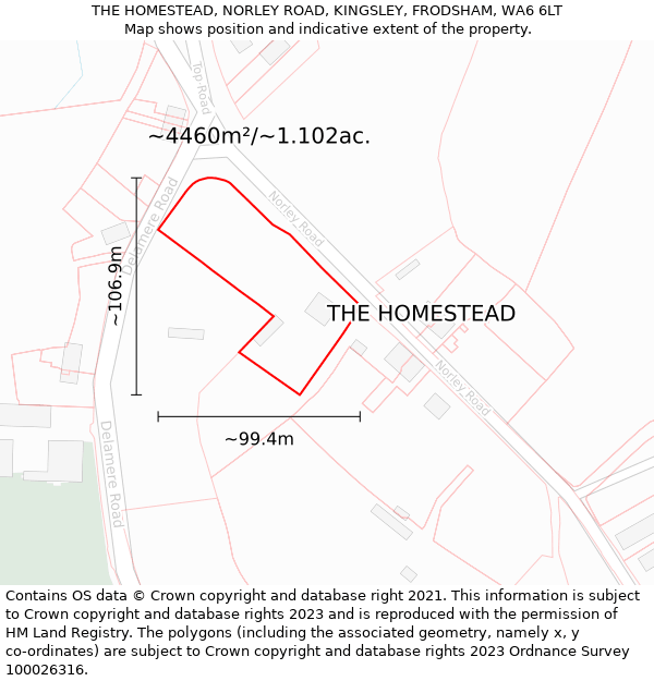 THE HOMESTEAD, NORLEY ROAD, KINGSLEY, FRODSHAM, WA6 6LT: Plot and title map