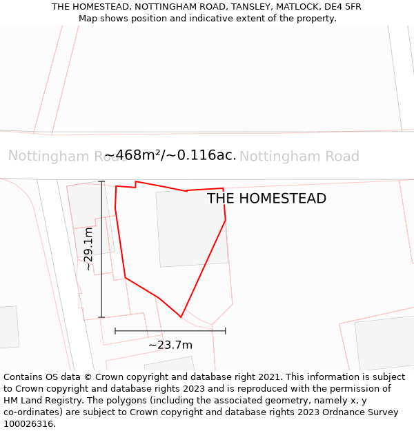 THE HOMESTEAD, NOTTINGHAM ROAD, TANSLEY, MATLOCK, DE4 5FR: Plot and title map