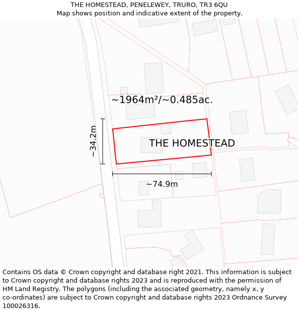 THE HOMESTEAD, PENELEWEY, TRURO, TR3 6QU: Plot and title map