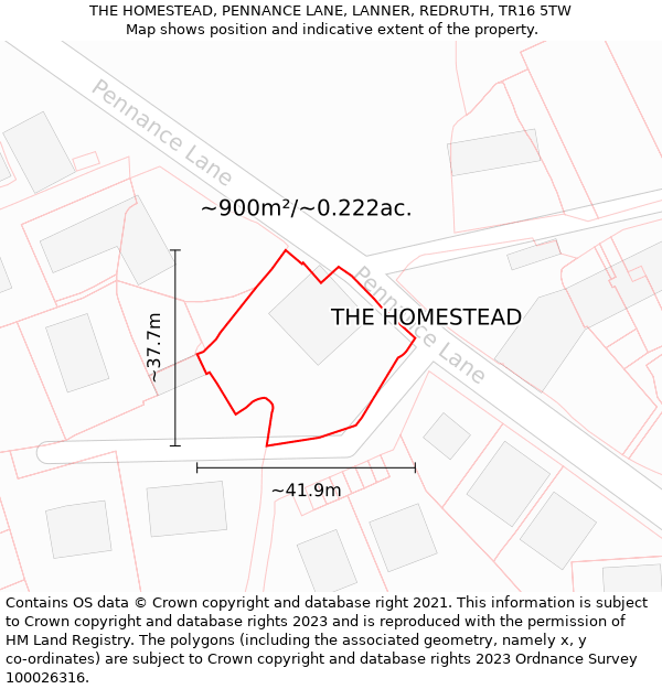 THE HOMESTEAD, PENNANCE LANE, LANNER, REDRUTH, TR16 5TW: Plot and title map