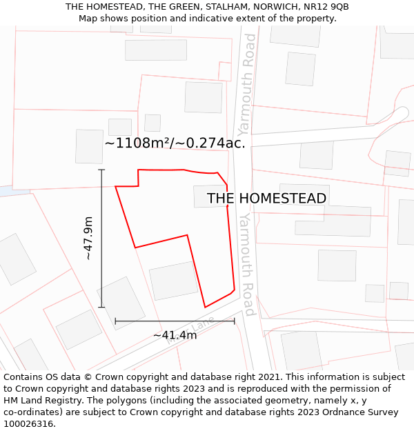 THE HOMESTEAD, THE GREEN, STALHAM, NORWICH, NR12 9QB: Plot and title map