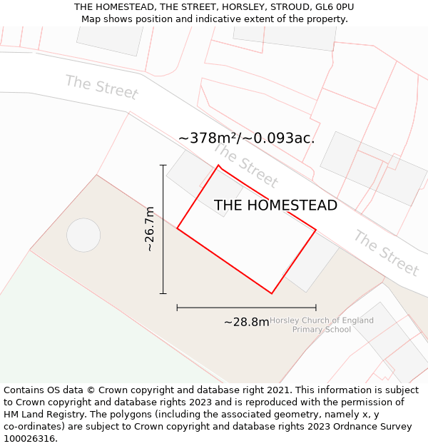 THE HOMESTEAD, THE STREET, HORSLEY, STROUD, GL6 0PU: Plot and title map