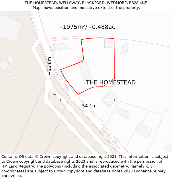 THE HOMESTEAD, WELLSWAY, BLACKFORD, WEDMORE, BS28 4NE: Plot and title map