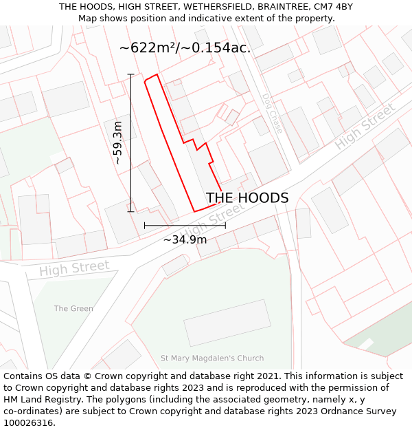 THE HOODS, HIGH STREET, WETHERSFIELD, BRAINTREE, CM7 4BY: Plot and title map