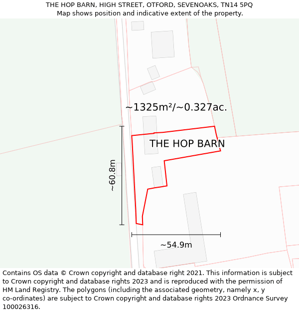 THE HOP BARN, HIGH STREET, OTFORD, SEVENOAKS, TN14 5PQ: Plot and title map