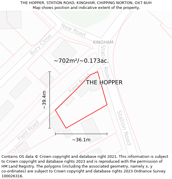 THE HOPPER, STATION ROAD, KINGHAM, CHIPPING NORTON, OX7 6UH: Plot and title map