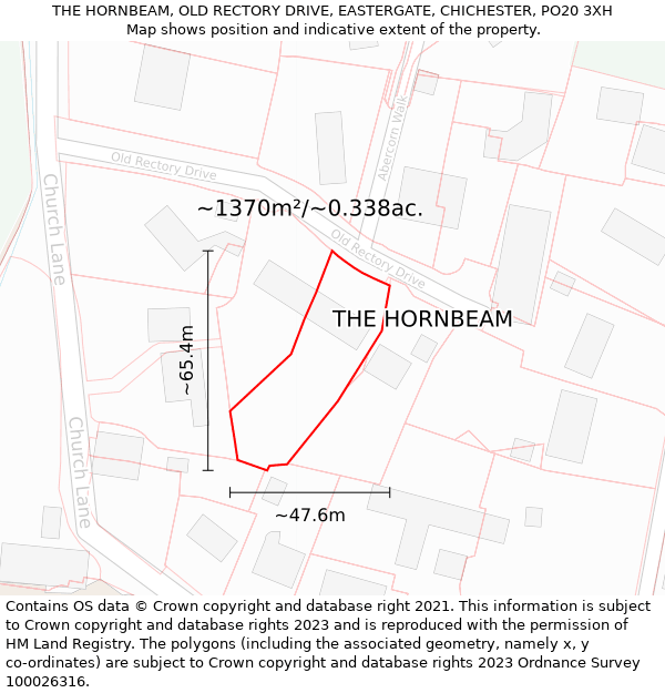 THE HORNBEAM, OLD RECTORY DRIVE, EASTERGATE, CHICHESTER, PO20 3XH: Plot and title map