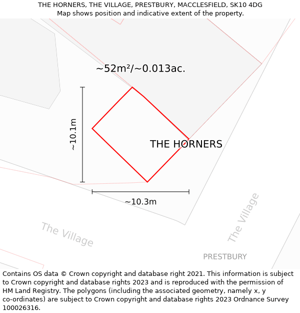 THE HORNERS, THE VILLAGE, PRESTBURY, MACCLESFIELD, SK10 4DG: Plot and title map