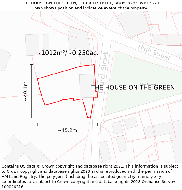 THE HOUSE ON THE GREEN, CHURCH STREET, BROADWAY, WR12 7AE: Plot and title map