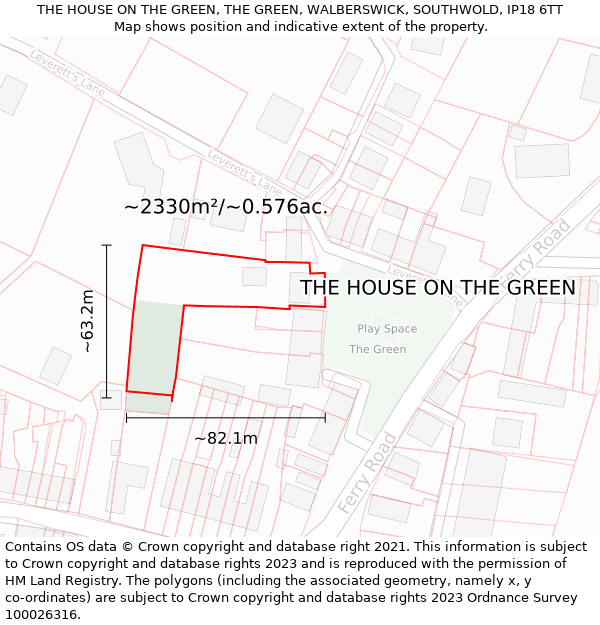 THE HOUSE ON THE GREEN, THE GREEN, WALBERSWICK, SOUTHWOLD, IP18 6TT: Plot and title map