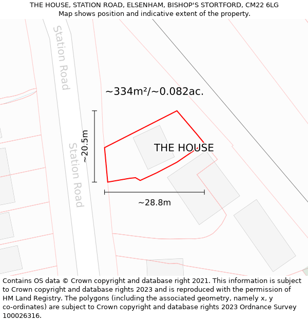 THE HOUSE, STATION ROAD, ELSENHAM, BISHOP'S STORTFORD, CM22 6LG: Plot and title map