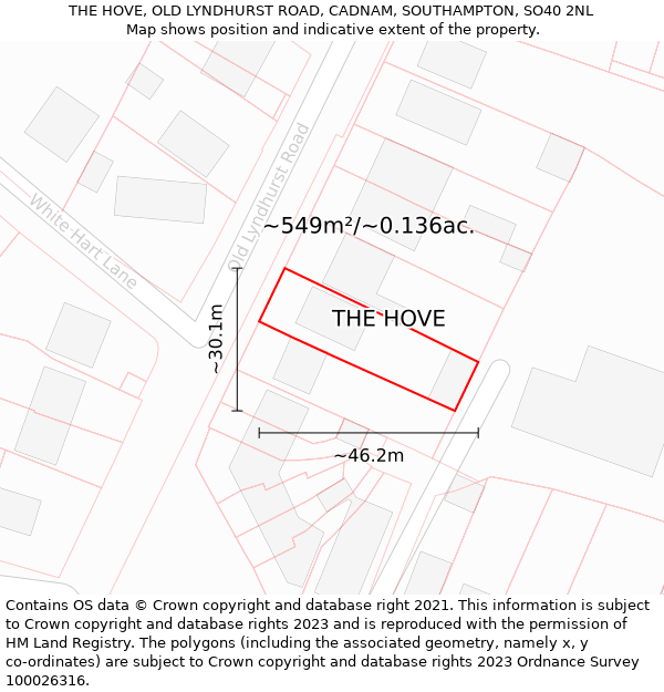 THE HOVE, OLD LYNDHURST ROAD, CADNAM, SOUTHAMPTON, SO40 2NL: Plot and title map