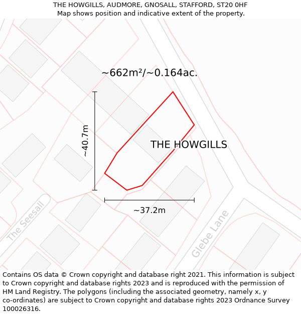 THE HOWGILLS, AUDMORE, GNOSALL, STAFFORD, ST20 0HF: Plot and title map