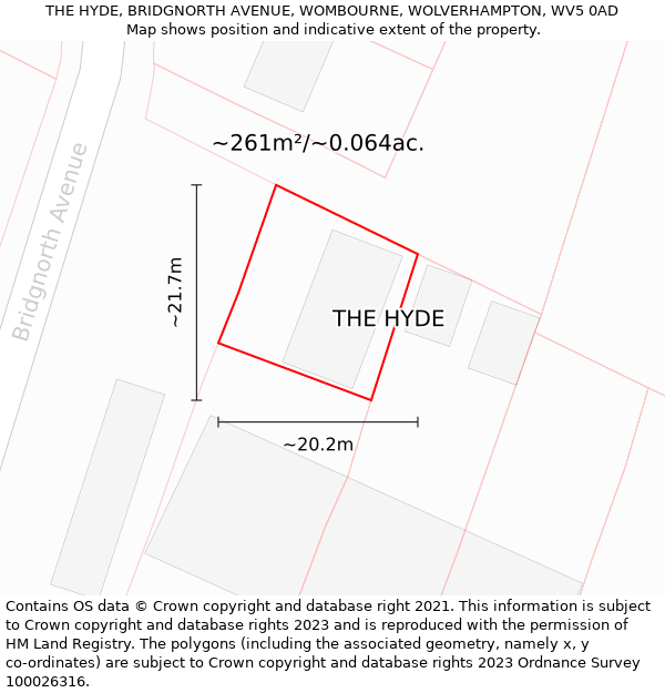 THE HYDE, BRIDGNORTH AVENUE, WOMBOURNE, WOLVERHAMPTON, WV5 0AD: Plot and title map