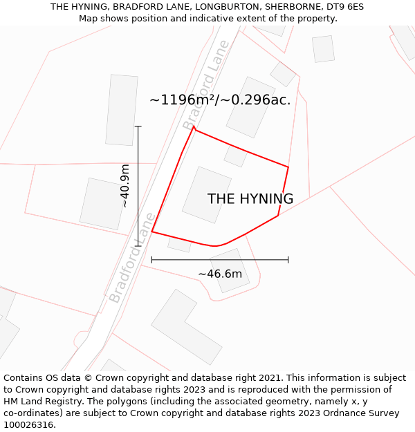 THE HYNING, BRADFORD LANE, LONGBURTON, SHERBORNE, DT9 6ES: Plot and title map