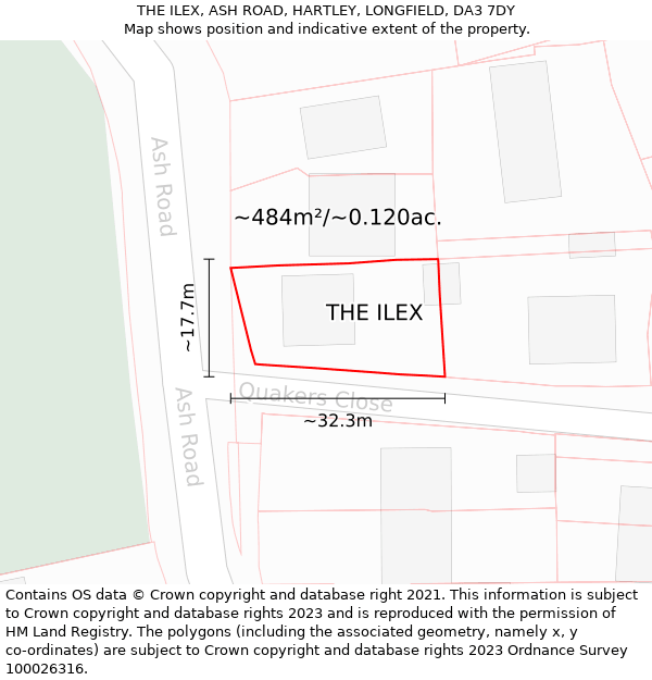 THE ILEX, ASH ROAD, HARTLEY, LONGFIELD, DA3 7DY: Plot and title map